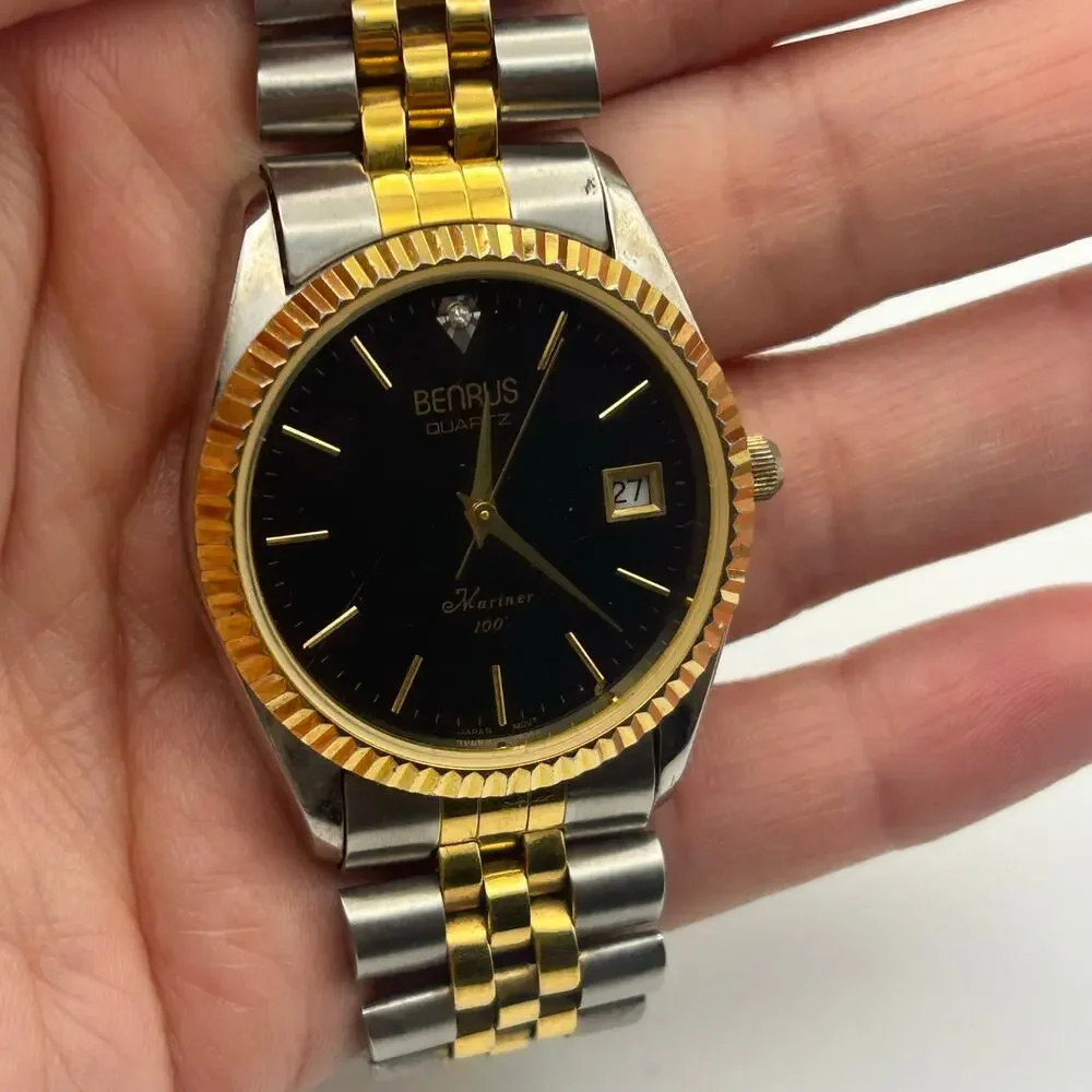 Vintage Benrus Diamond Quartz Mariner Watch Working New Battery